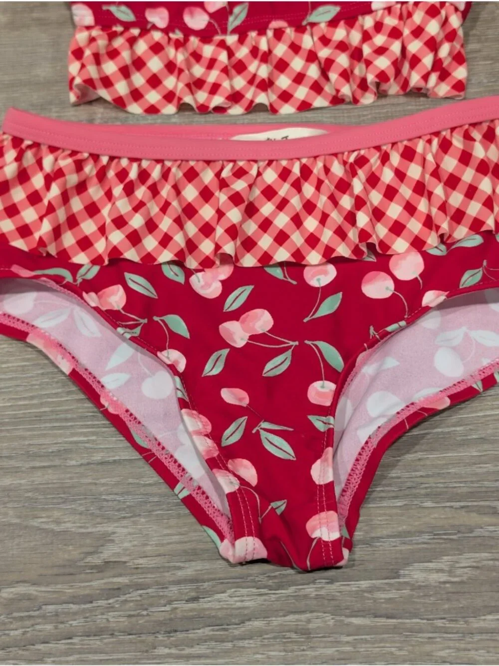 Matilda Jane Girls Sandy Springs Cherry Gingham Red Ruffle Two-Piece Swimsuit 10
